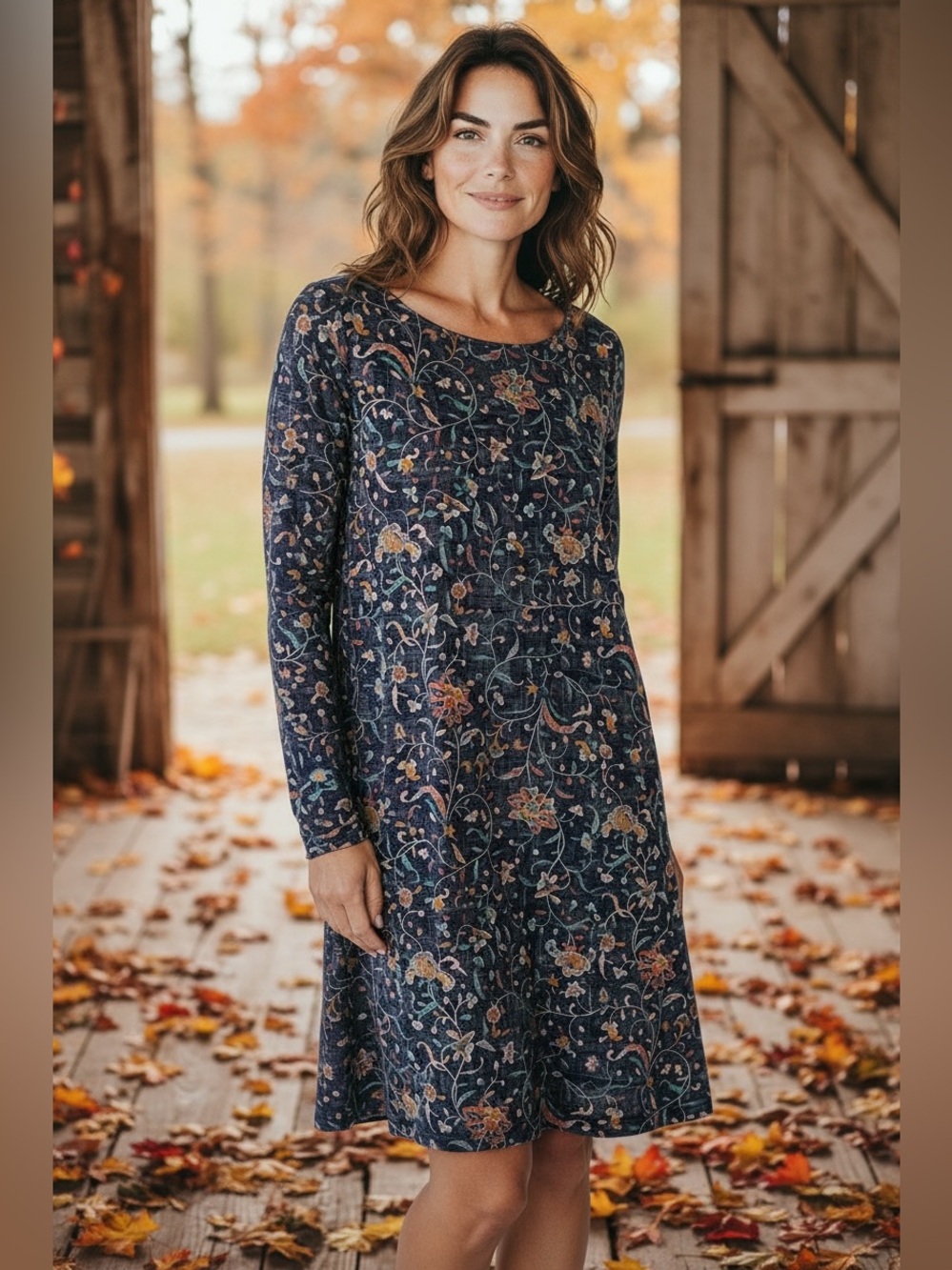 Peruvian Connection Mini Dress Blue Floral Moody Dark Romance Boho Long Sleeve M